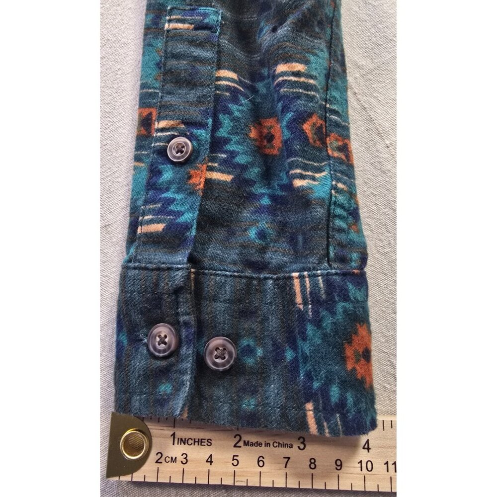 DULUTH TRADING Men’s Small Green Western Aztec Button Up Long Sleeve Shirt EUC - Picture 10 of 14
